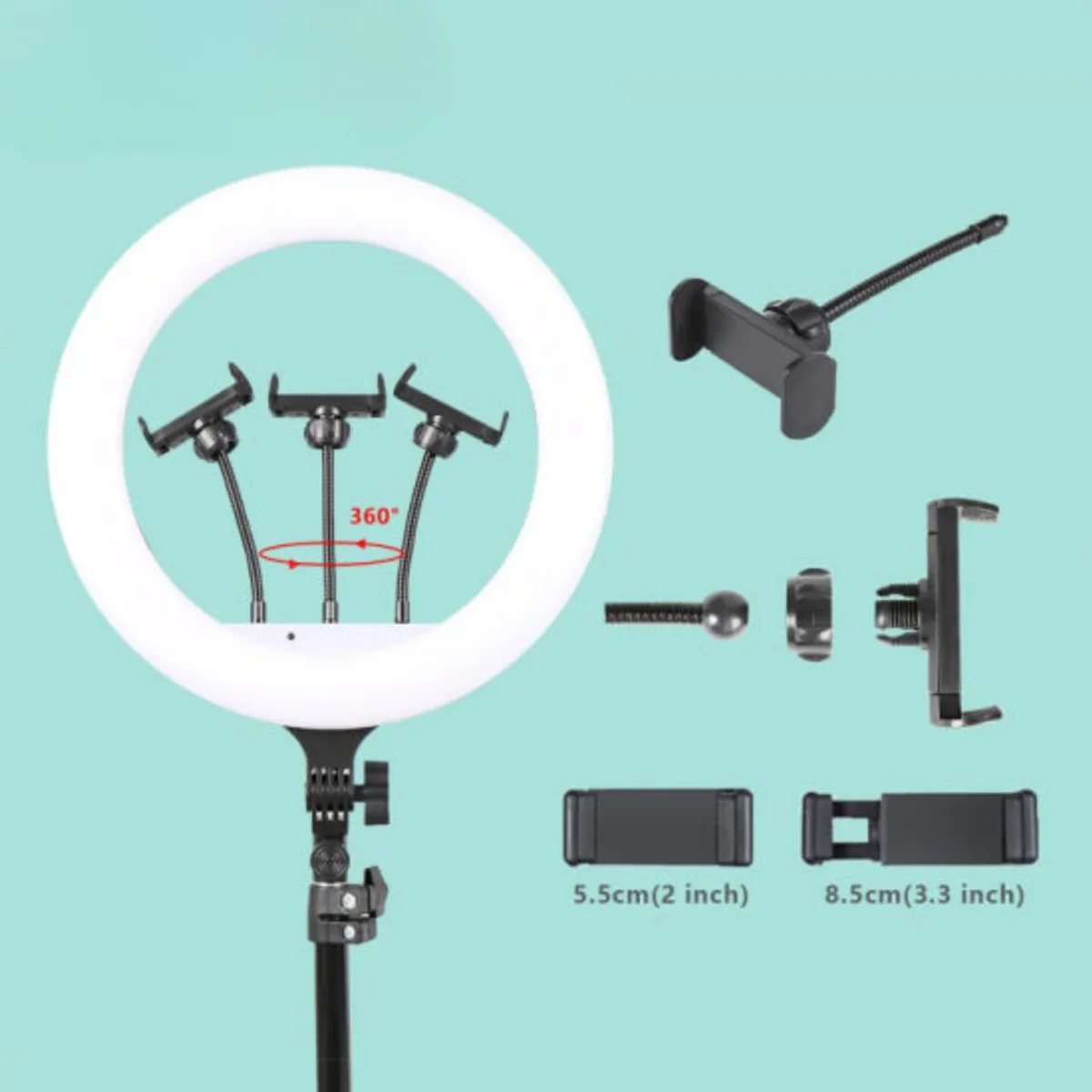 GENERICO - Aro Luz Led  14" con soporte para 3 teléfonos QX-360