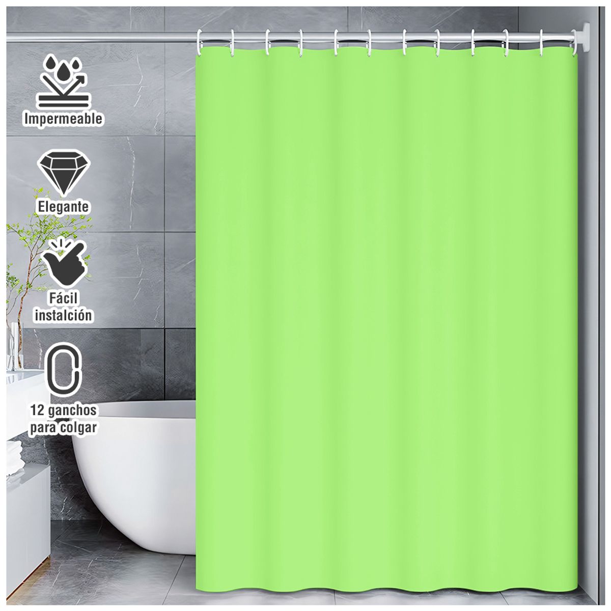 KELLER - Cortina de Baño Moderna Impermeable Accesorio para Ducha U11 Verde Limón