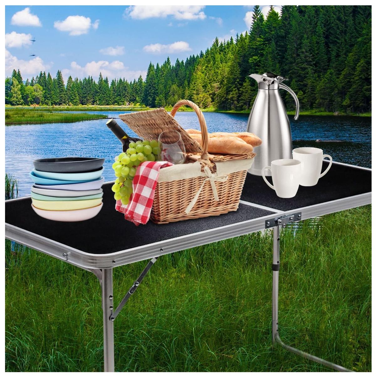 INSPIRA MARKET - Mesa Plegable Portatil Camping Mesa de Aluminio para Picnic Playa