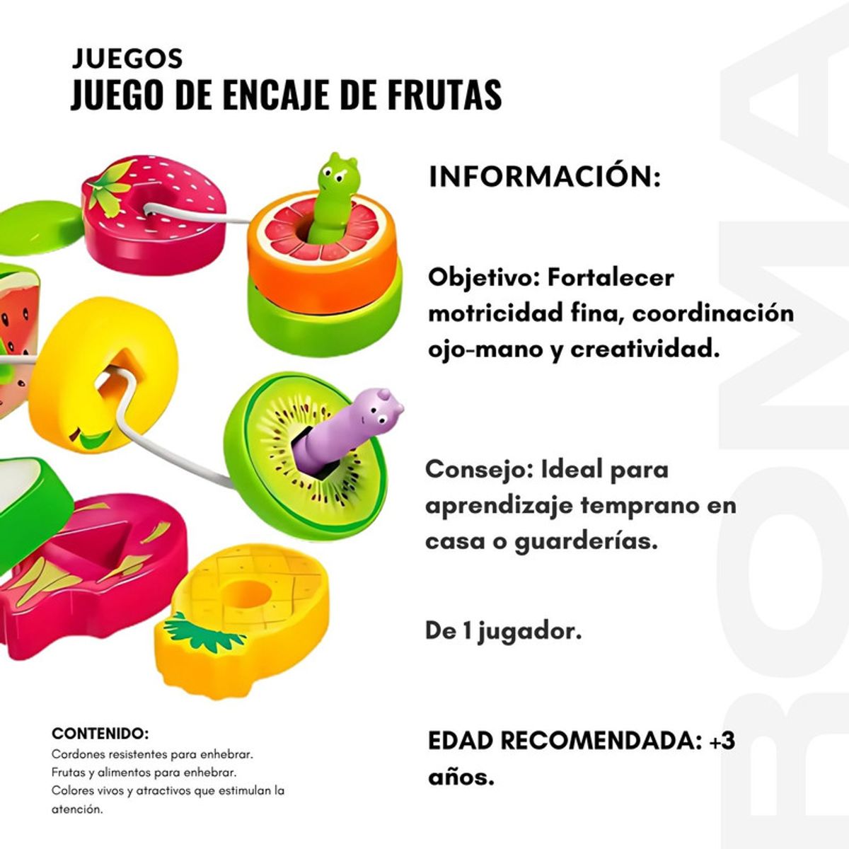 GENERICO - JUEGO DE ENCAJE DE FRUTAS JUEGO DIDÁCTICO