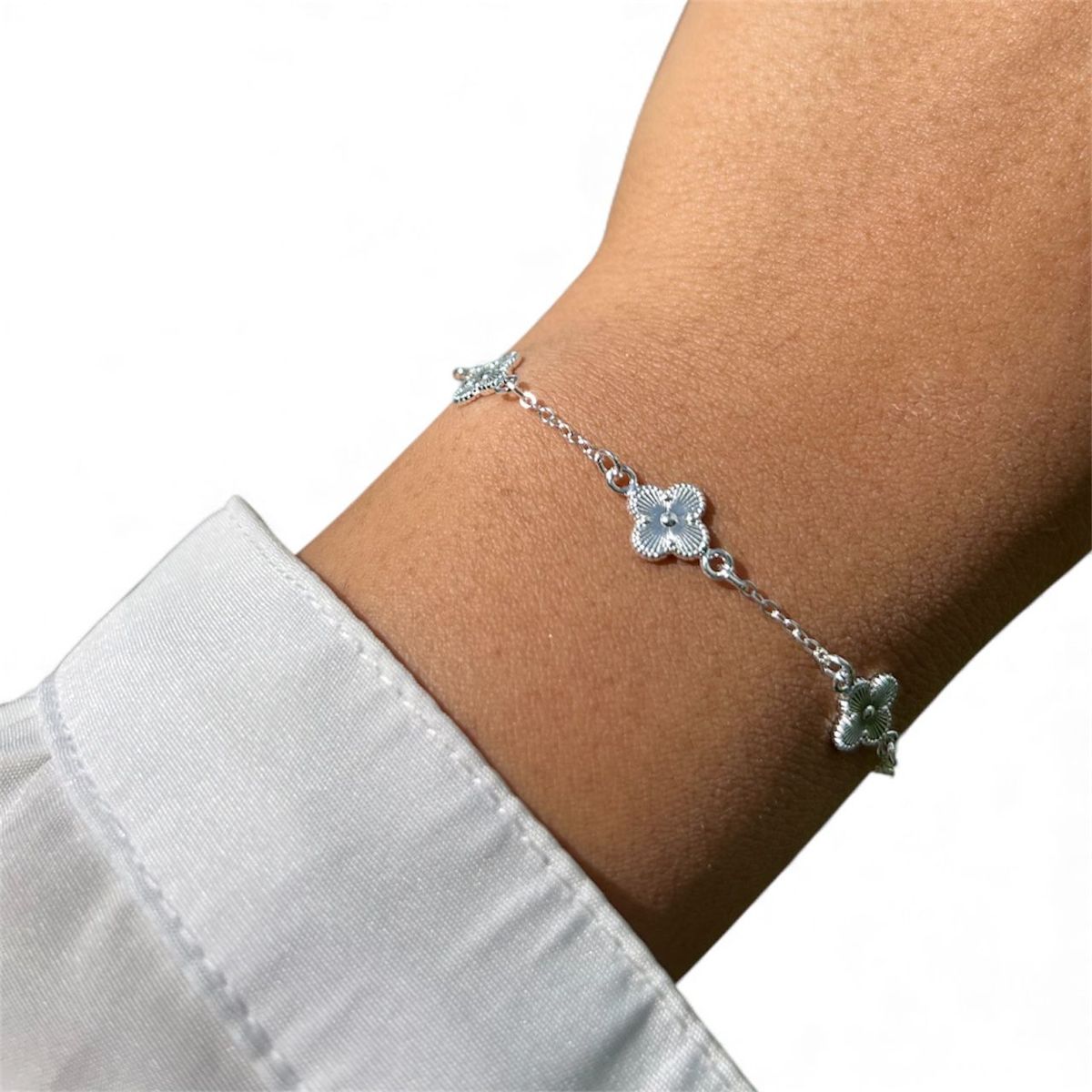 JOYERIA D'PILMER - PULSERA DE PLATA VCS TREBOL FLOREADO