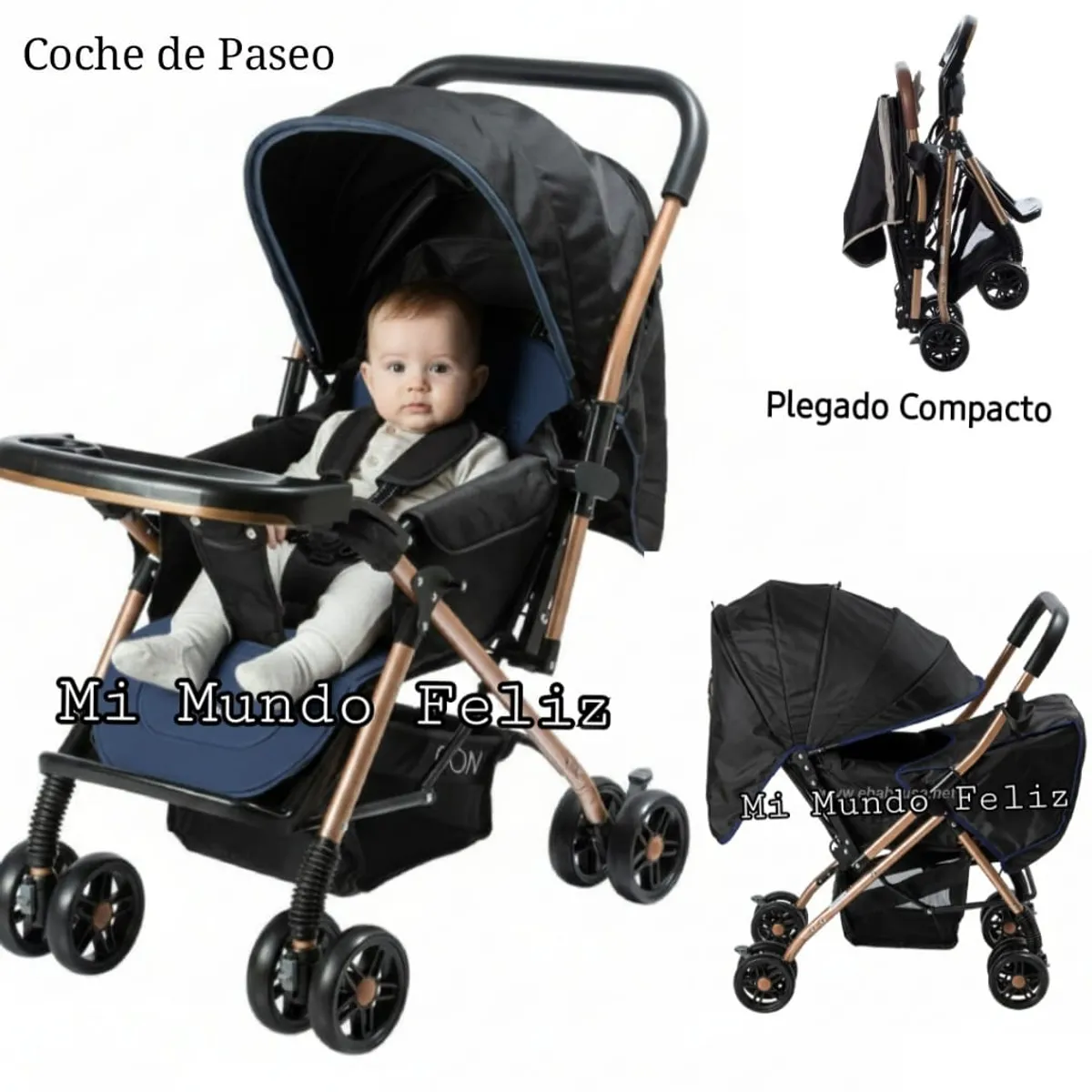 EBABY - Coche para Bebe Reclinable Mango Reversible Blue