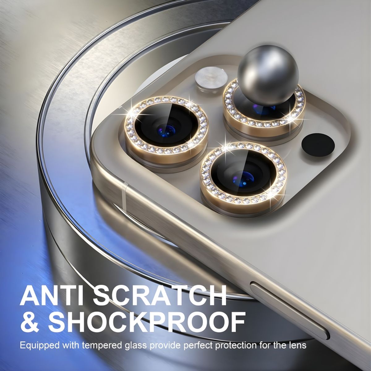SHIELD - Pack x3 Mica Protector de Cámara Individuales con Brillo Diamante Dorado para iPhone 14 Plus