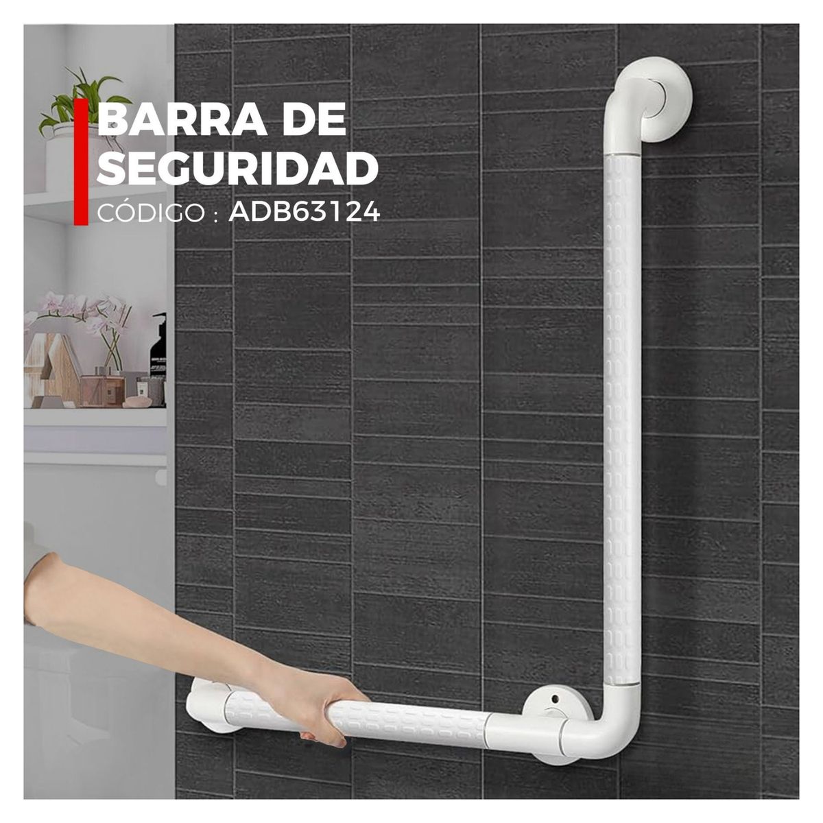 GENERICO - Barra de Seguridad en L para Baño Acero Inoxidable y ABS ADB63124
