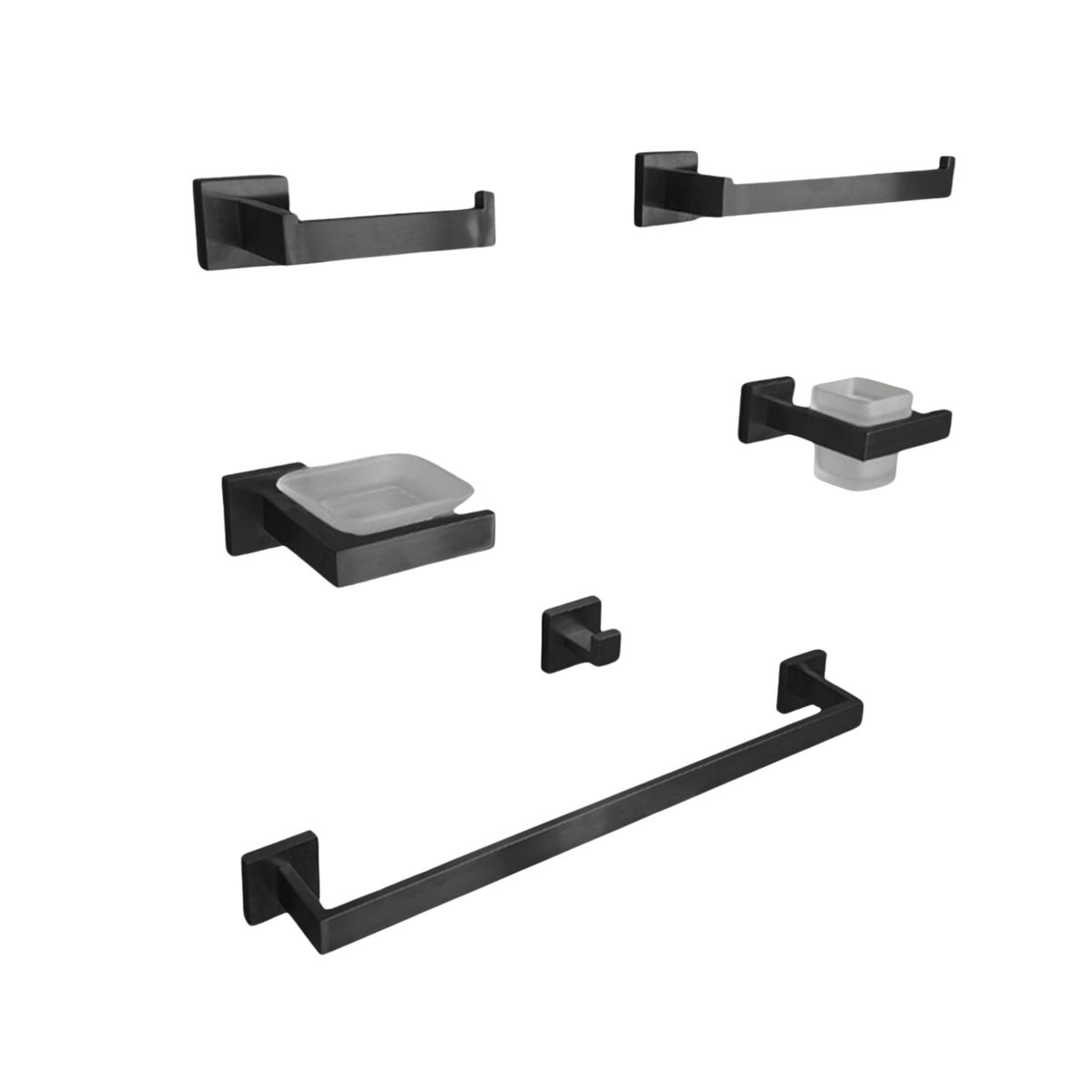 GENERICO - Set de Accesorios de Baño 6 Piezas Acero Inoxidable 304 Negro Mate 97701