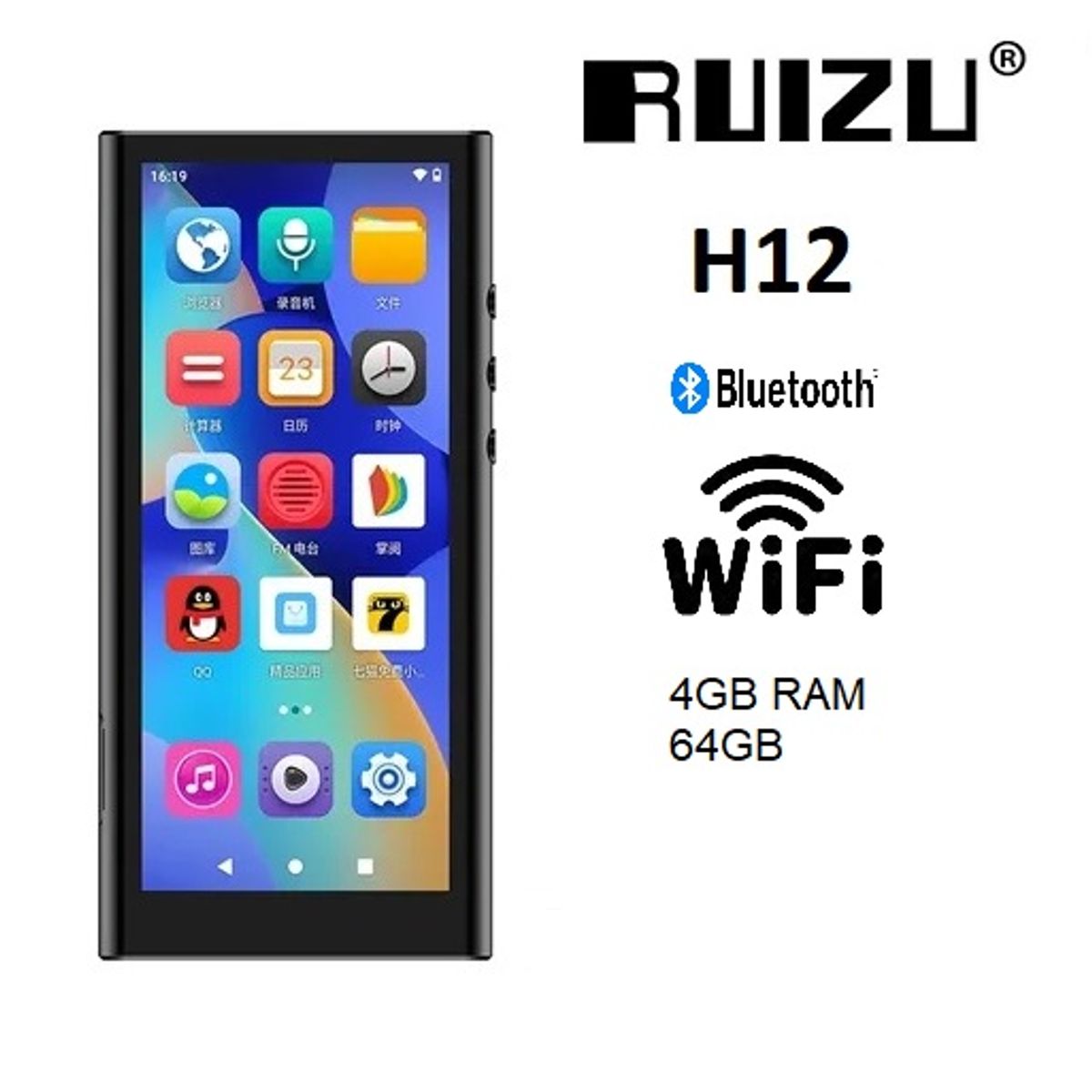 GENERICO - Reproductor MP4/MP3 RUIZU H12 Bluetooth Wifi Android 10