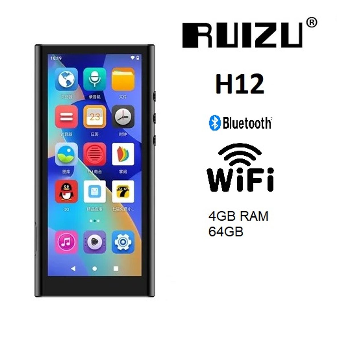 GENERICO - Reproductor MP4/MP3 RUIZU H12 Bluetooth Wifi Android 10