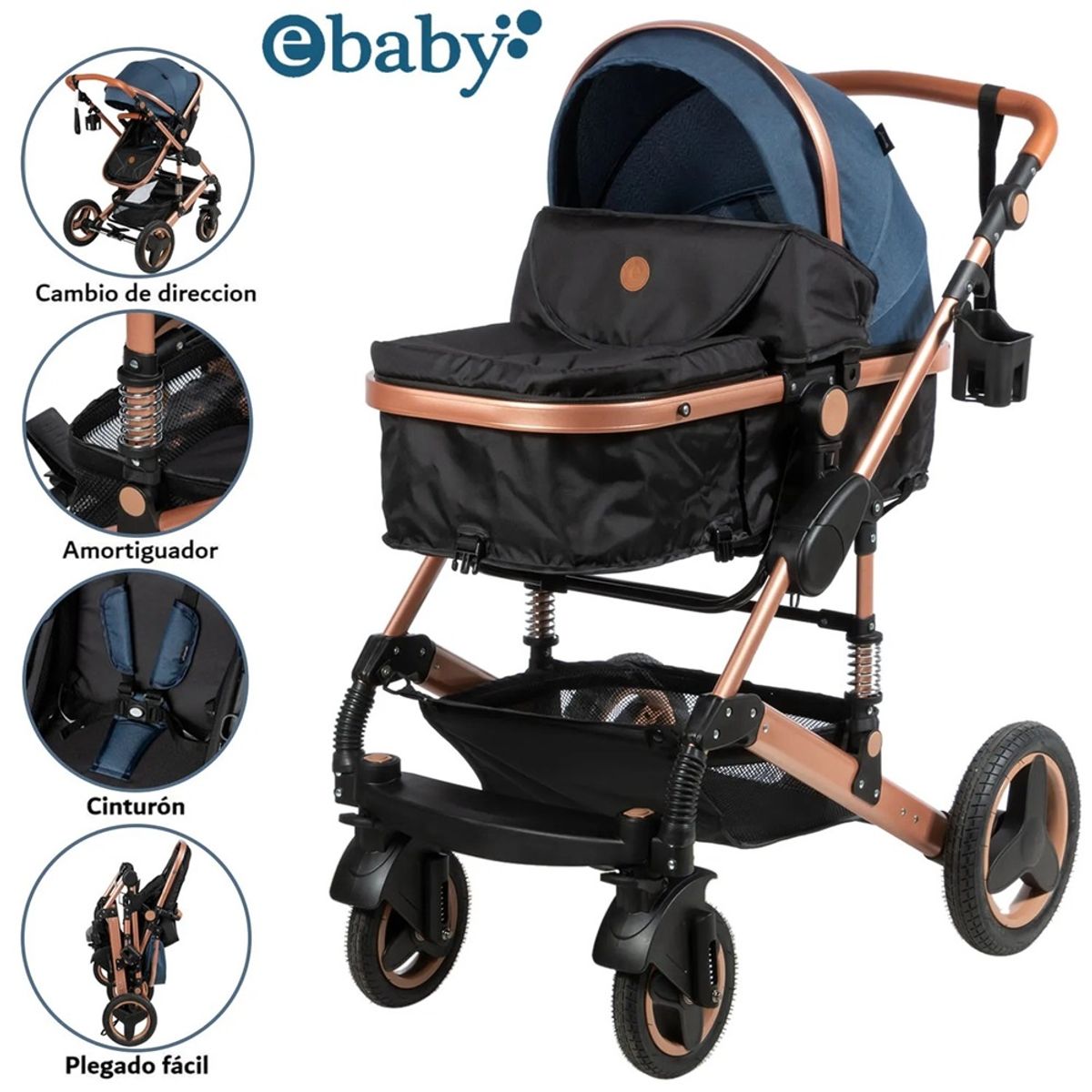 EBABY - Coche cuna moisés de lujo SAGIRA- EB 156 azul