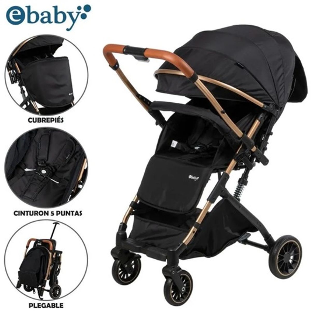 EBABY - Coche maleta con Mango reversible VINCE  Negro