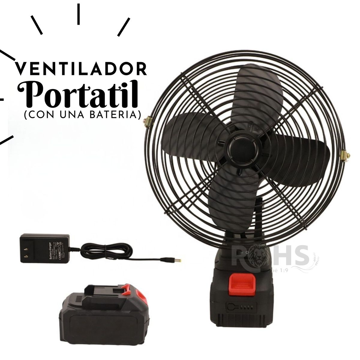 ROHS - VENTILADOR ELÉCTRICO PORTATIL CON  BATERIA RECARGABLE