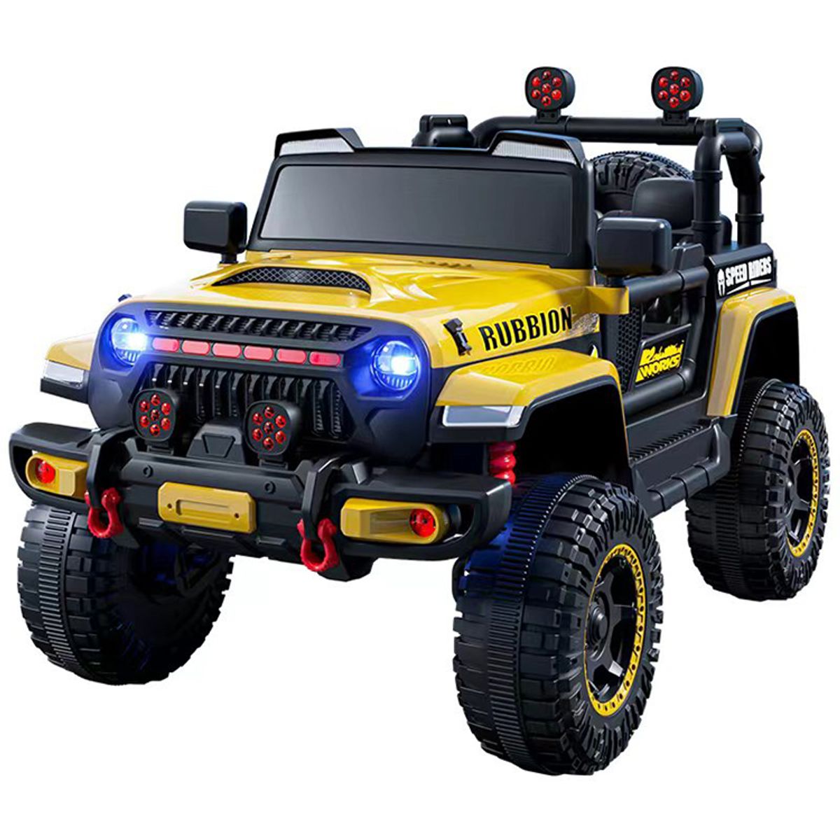 OEM - Carro Eléctrico coche 4X4 Amarillo Estilo Jeep Wrangler Rubicon 12V Doble Motor 380 con control