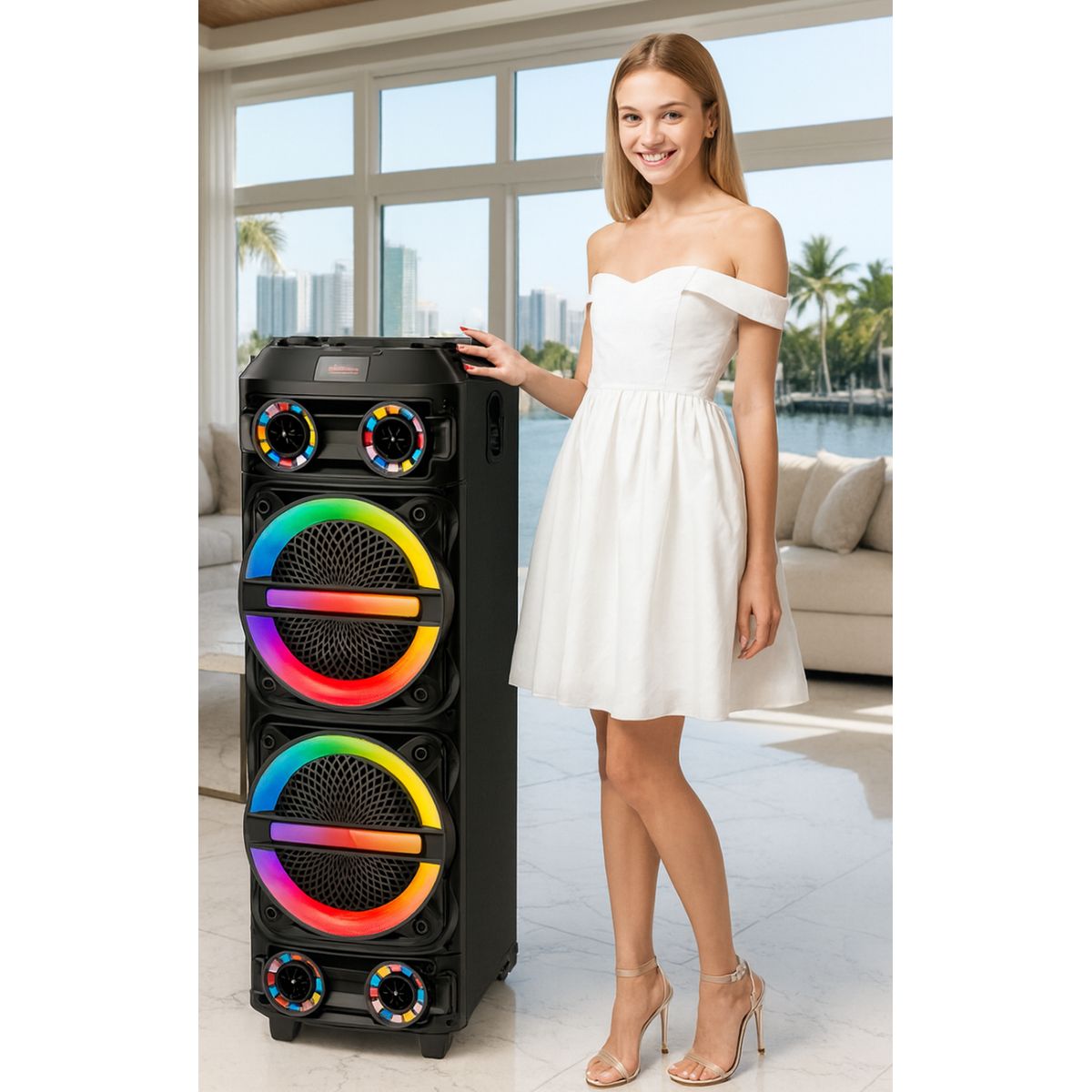 GENERICO - PARLANTE ALTAVOZ BLUETOOTH RECARGABLE PORTÁTIL INALÁMBRICO TORRE RGB LUCES KARAOKE 12HR CONTINUAS