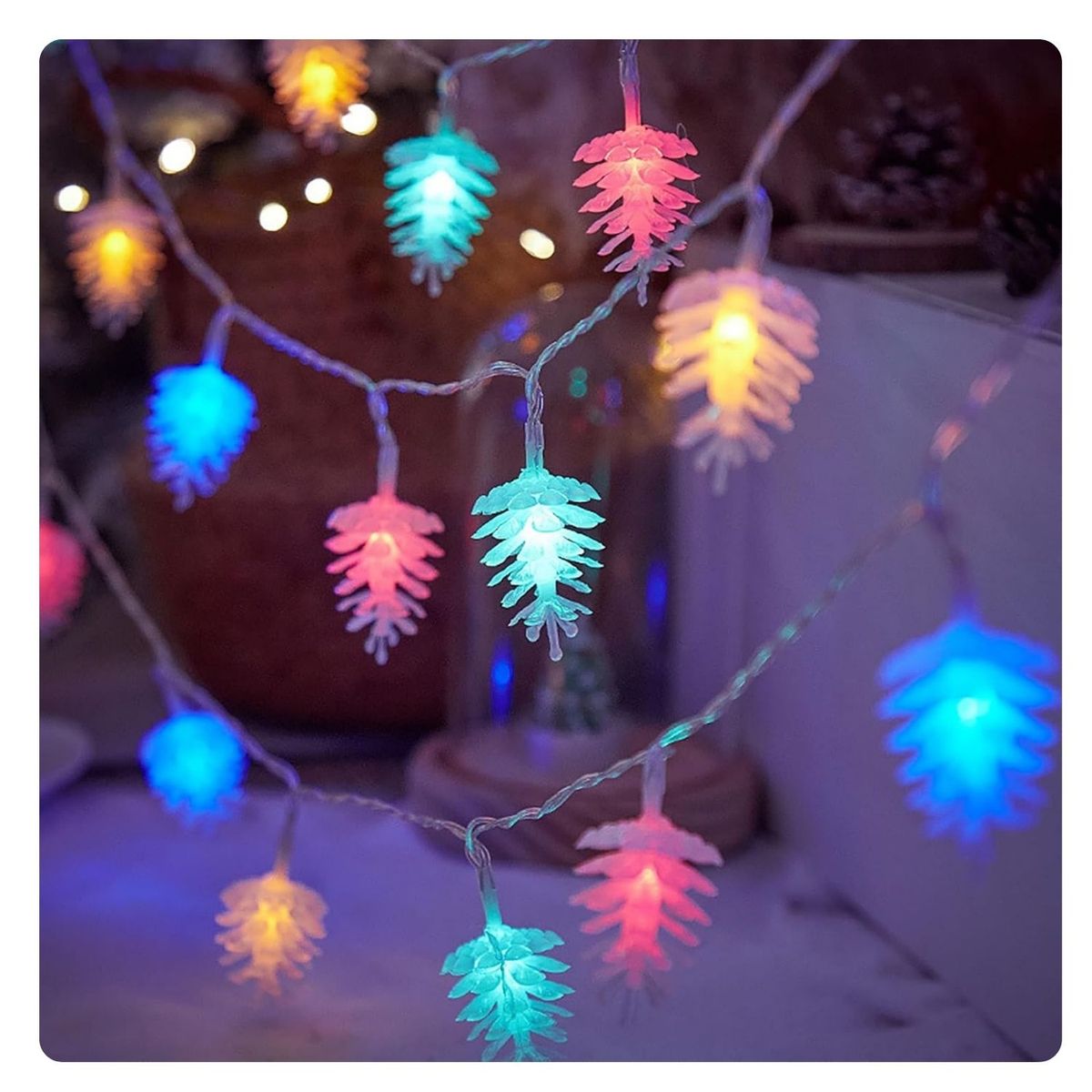 ARTEZA - Luces Navideñas 9M 80 Piñitas LED RGB Multicolor Control Musical Árbol y Ventanas