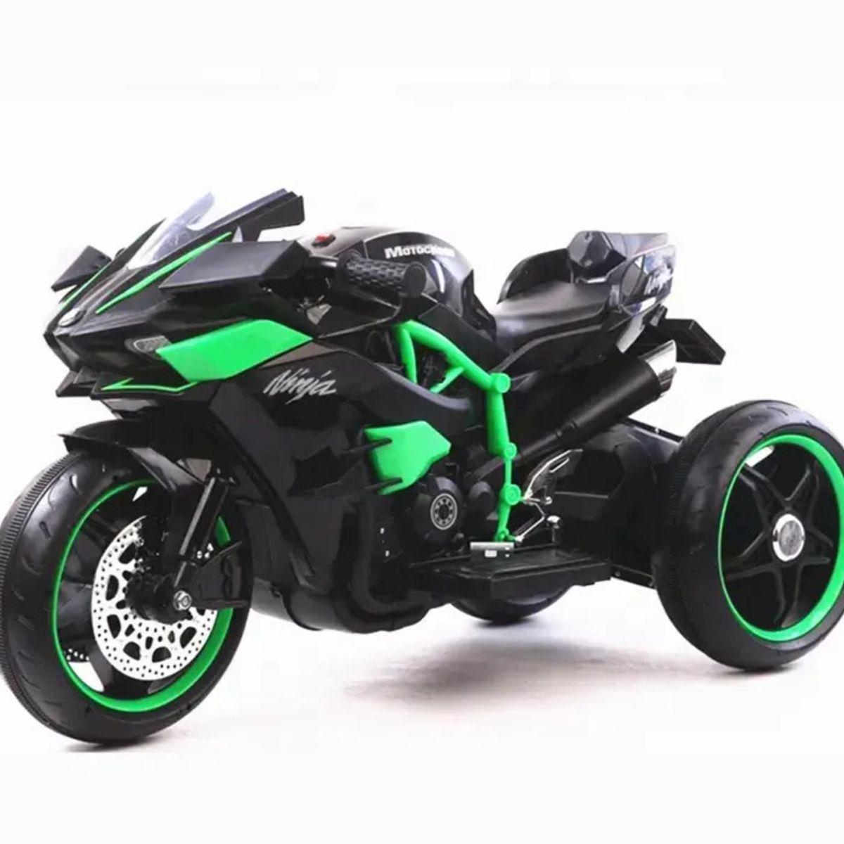 Moto Eléctrica Infantil niños Estilo Kawasaki Ninja H2R Negro con Luces LED USB 12V y Doble Motor, marca OEM - Foto Principal