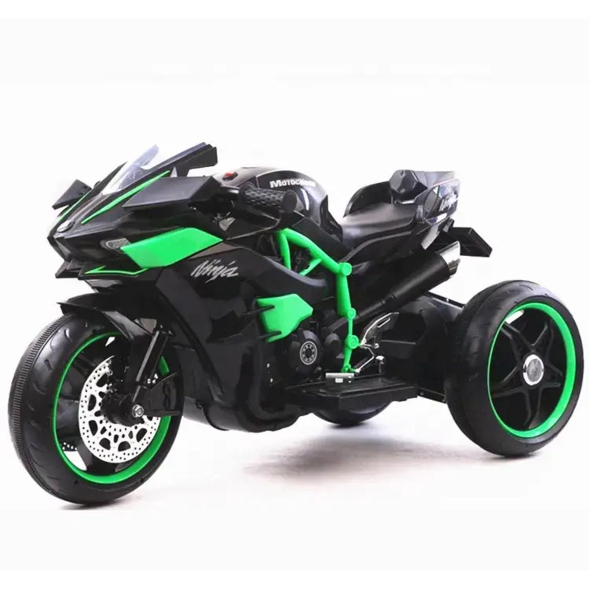 Moto Eléctrica Infantil niños Estilo Kawasaki Ninja H2R Negro con Luces LED USB 12V y Doble Motor, marca OEM - Foto Principal