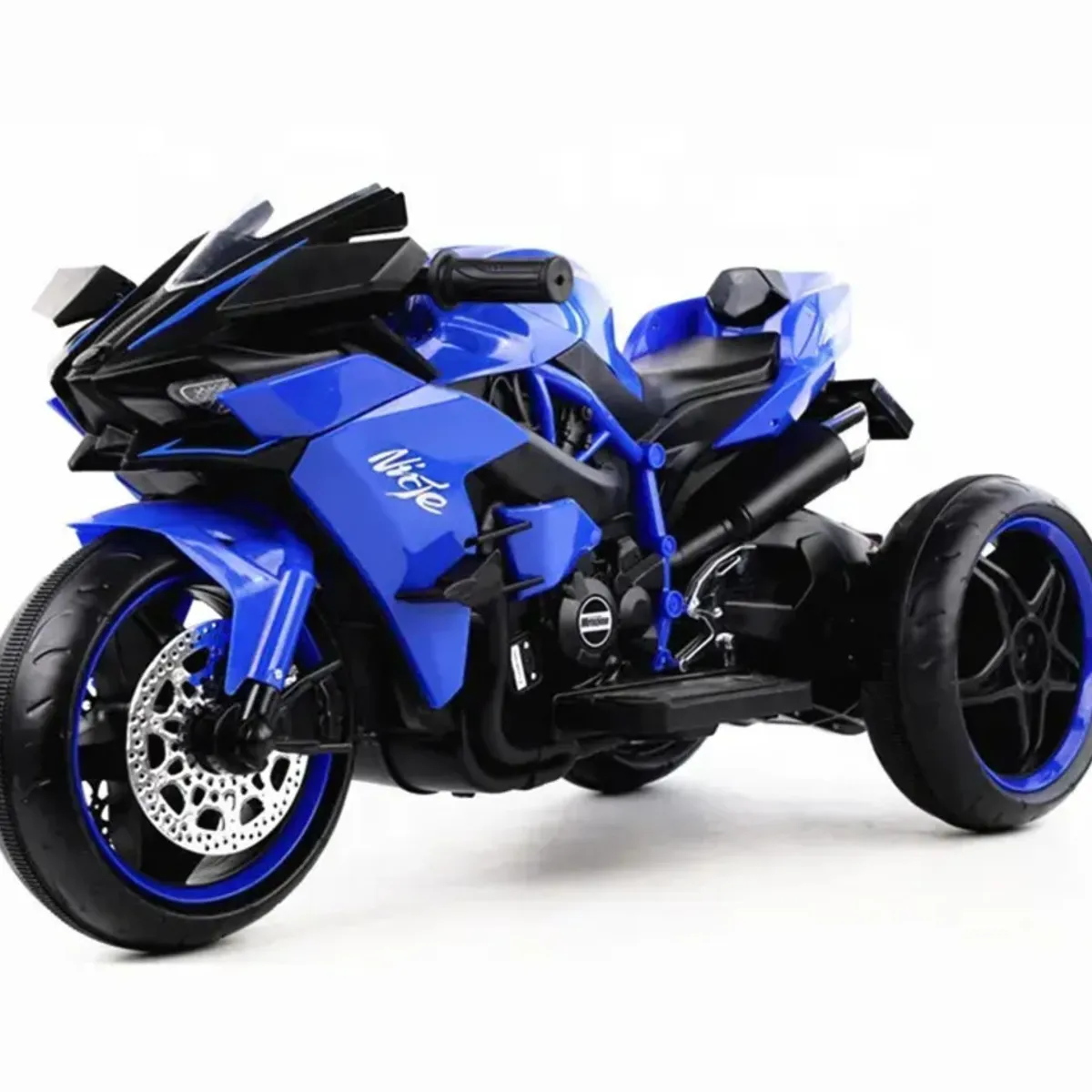 OEM - Moto Eléctrica Infantil niños Estilo Kawasaki Ninja H2R Azul con Luces LED USB 12V y Doble Motor