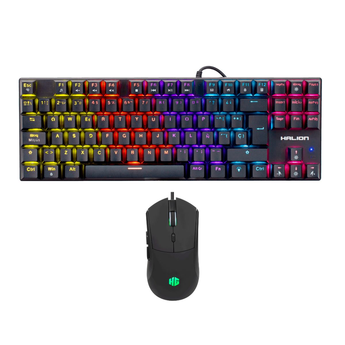 HALION - TECLADO MECANICO Y MOUSE LED GAMING 3600 DPI RAINBOW HALION K203C MECANO