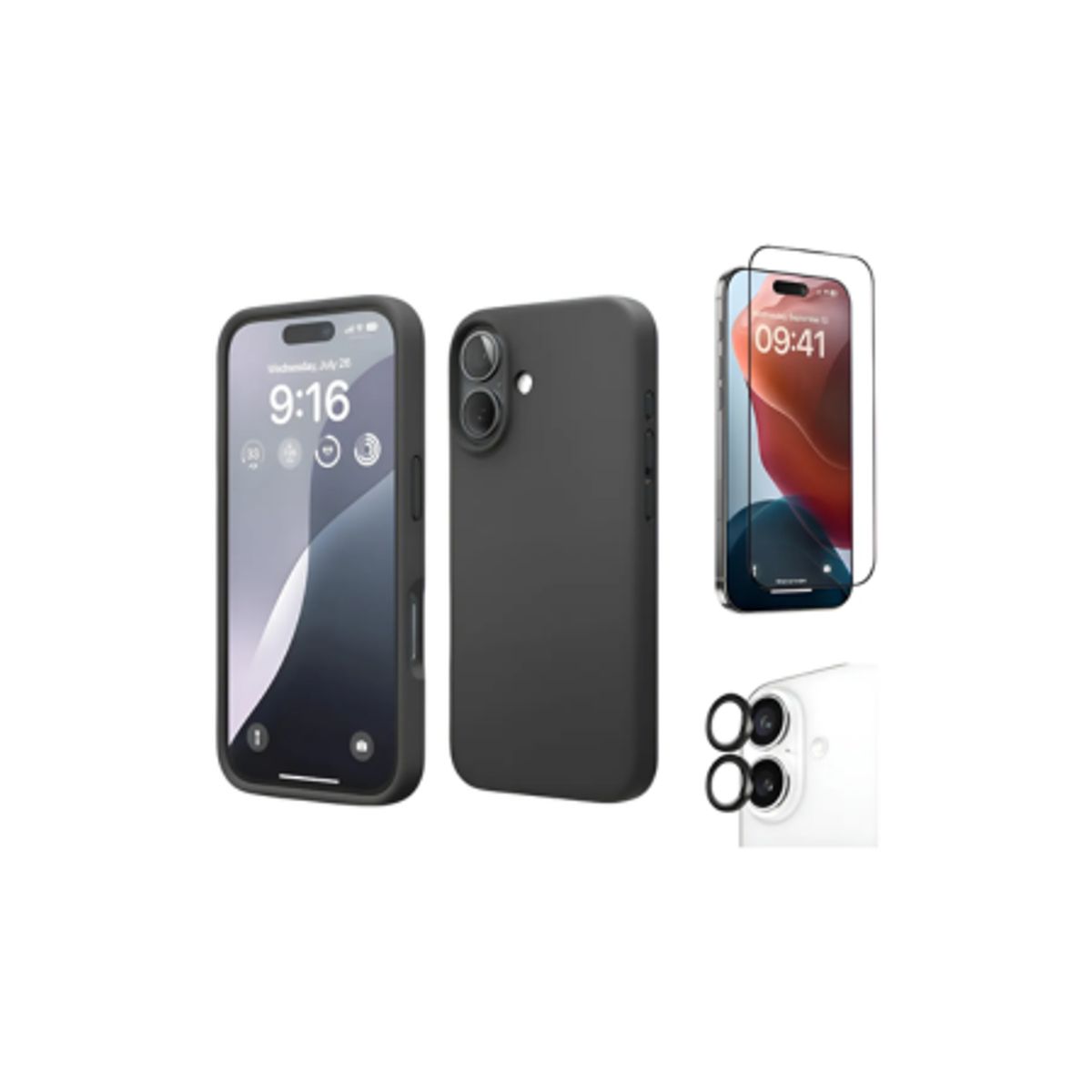 SPACE - CASE SILICONA PARA IPHONE 17 CON MICA + PROTECTOR DE CAMARA  NEGRO