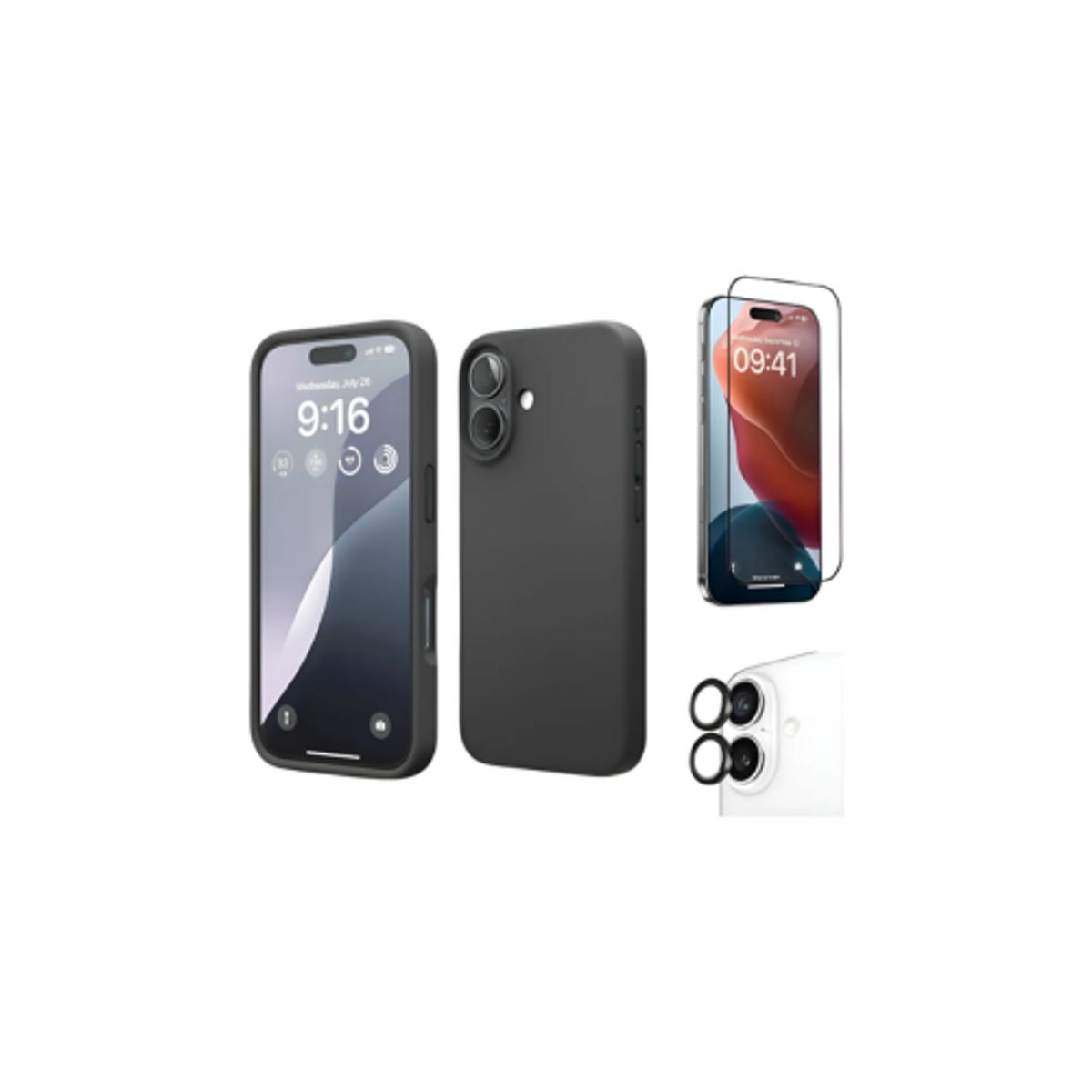 SPACE - CASE SILICONA PARA IPHONE 17 CON MICA + PROTECTOR DE CAMARA  NEGRO