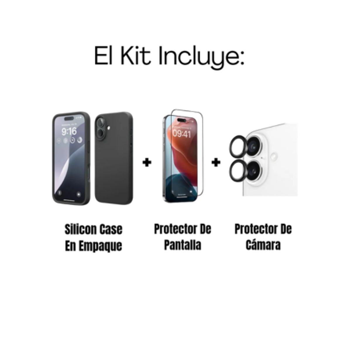 SPACE - CASE SILICONA PARA IPHONE 17 CON MICA + PROTECTOR DE CAMARA  NEGRO