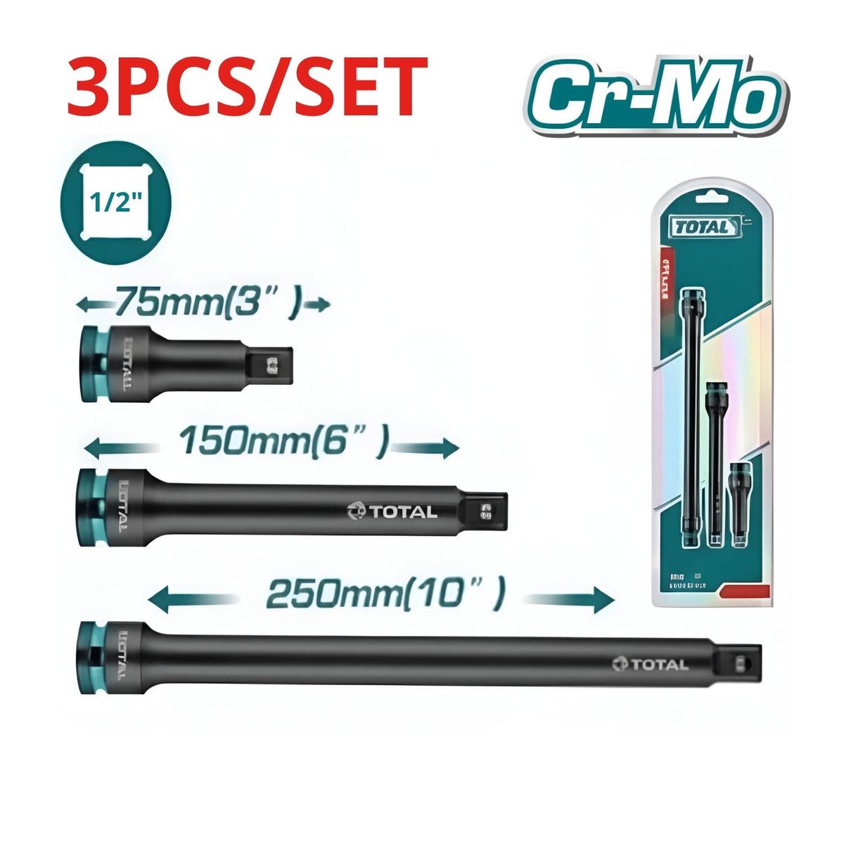 TOTAL TOOLS - Set de Barras extensible 1/2 '' con medidas 3'' - 6'' - 10'' Total