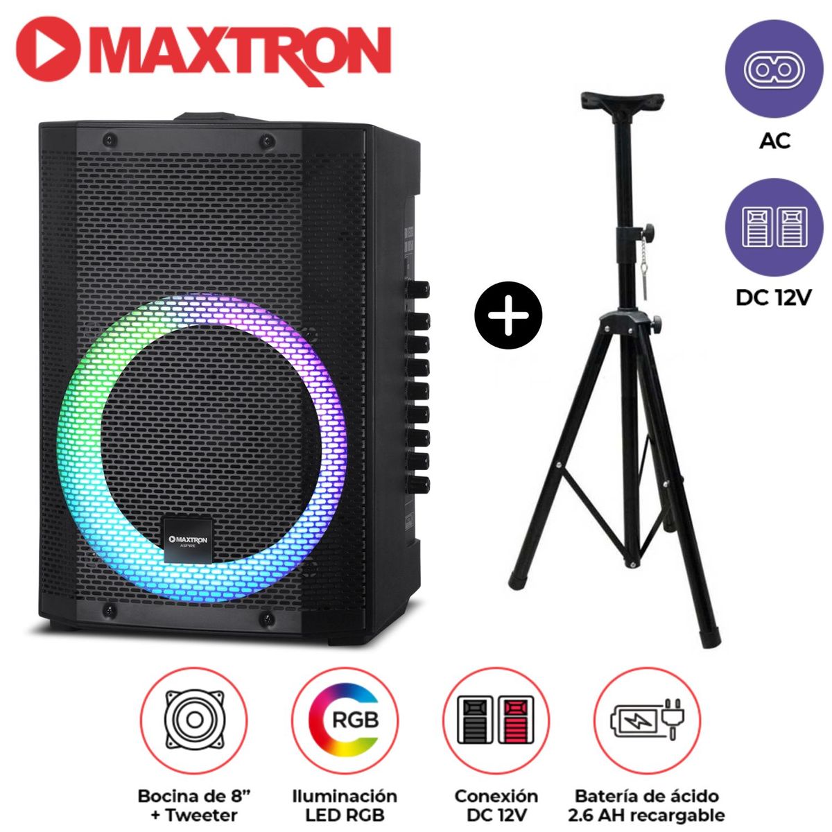 MAXTRON - Promo Parlante Portátil Maxtron MX 300 USB, BT, Micrófono + SOPORTE