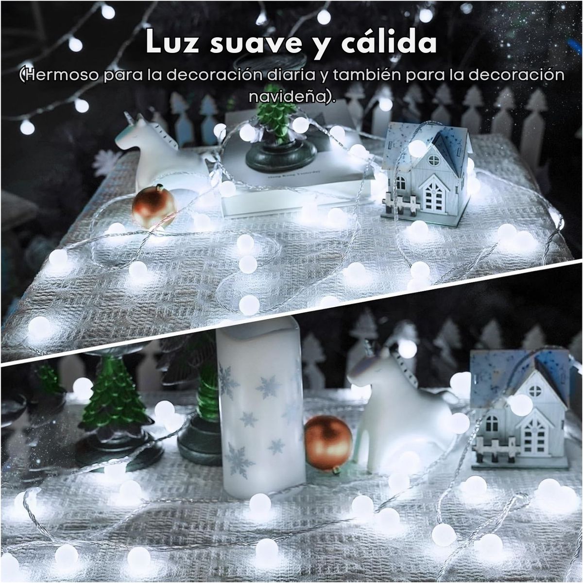 ARTEZA - Guirnalda LED 9m 100 Blancas Bolitas, IP44, 8 Modos, Uso Interior y Exterior