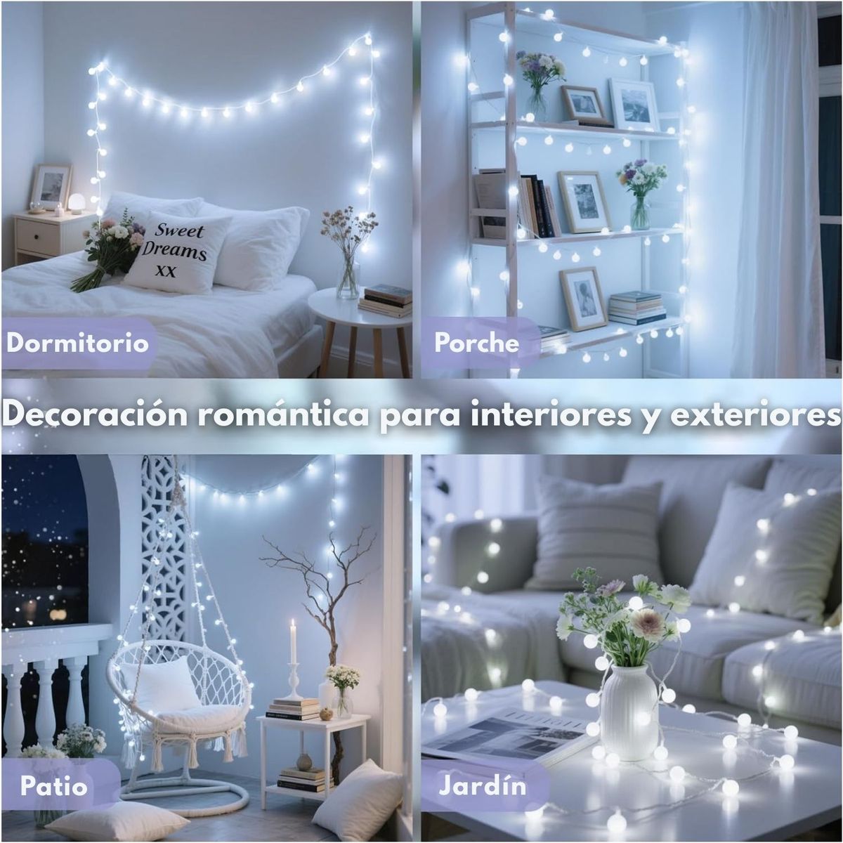ARTEZA - Luces Navideñas 9m 100 LED Blancas en Bolitas para Decoración de Interior y Árbol