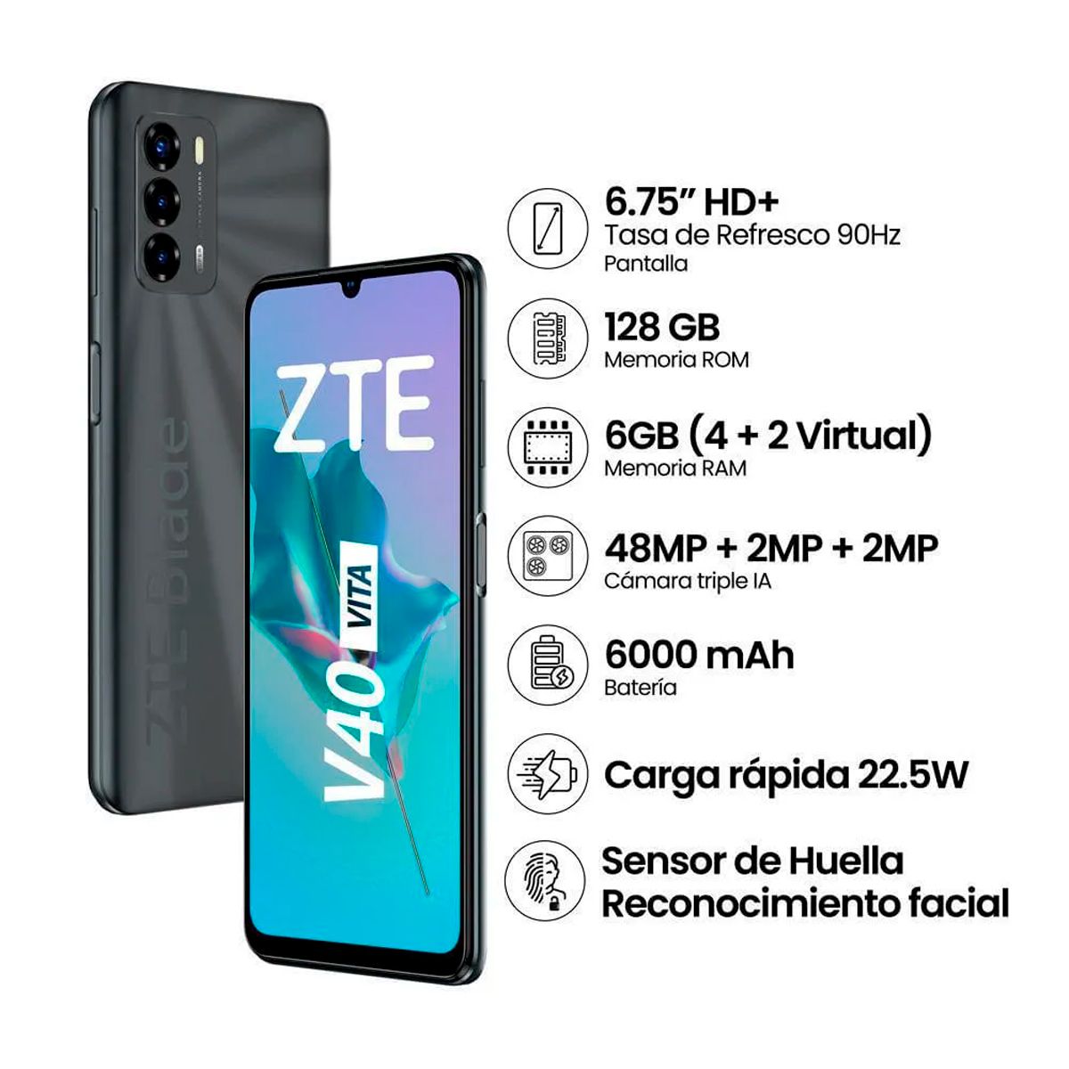 ZTE - Celular ZTE Blade V40 Vita 128Gb 4Gb RAM Negro