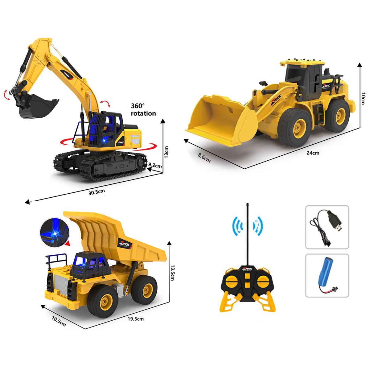 GENERICO - Excavadora Volquete Cargador Frontal RC 5 CH Esc 1:24