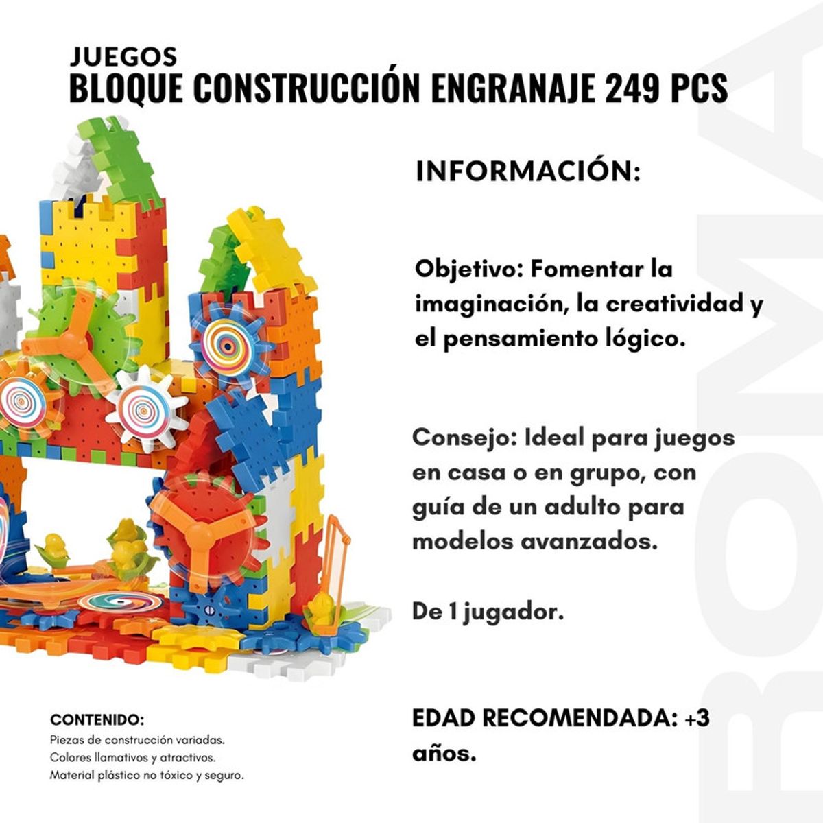 GENERICO - BLOQUE CONSTRUCCIÓN ENGRANAJE 249 PIEZAS JUEGO DIDÁCTICO