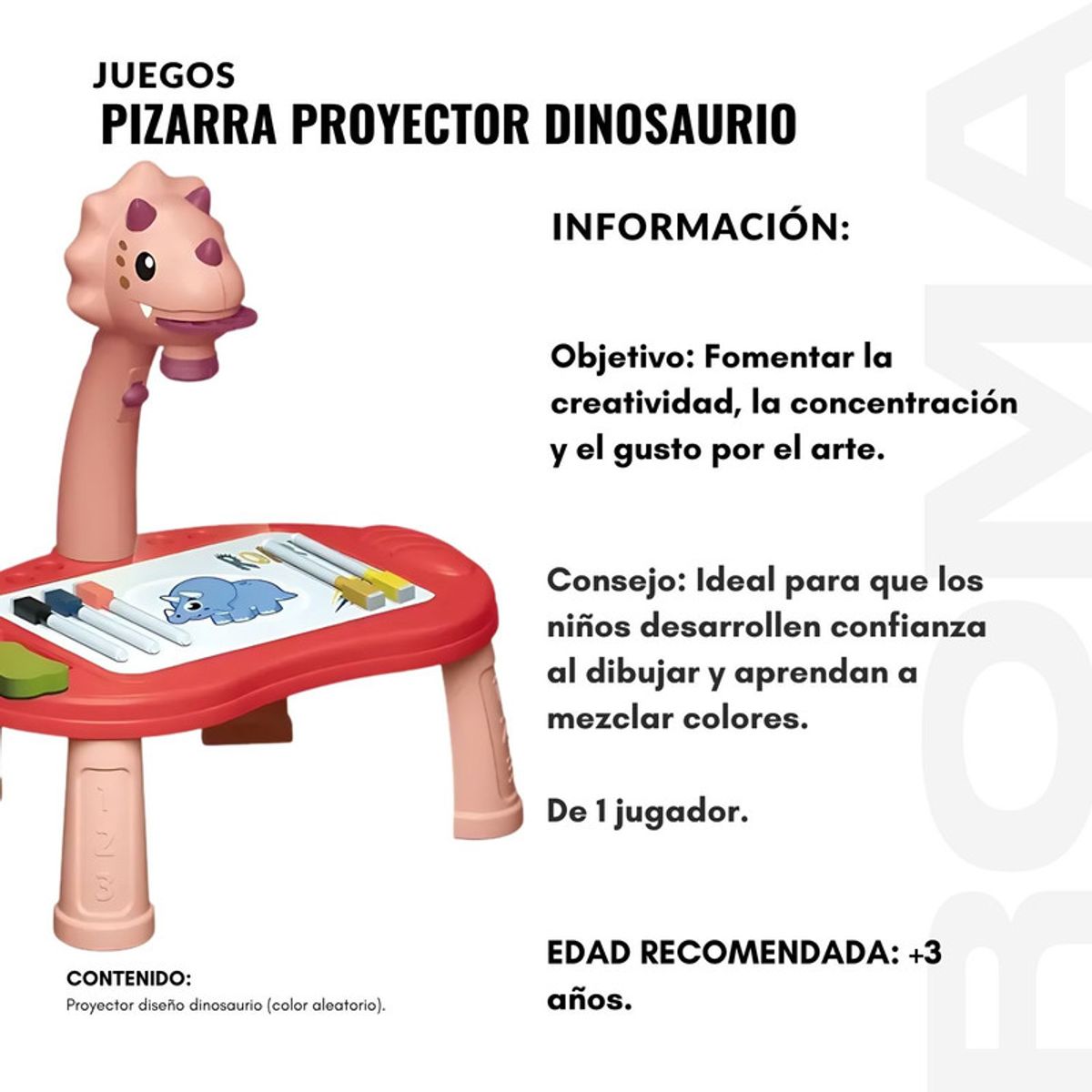 GENERICO - PIZARRA PROYECTOR DINOSAURIO JUEGO DIDÁCTICO