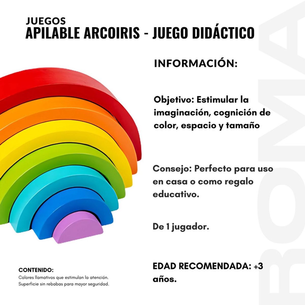 GENERICO - JUEGO APILABLE ARCOIRIS JUEGO DIDÁCTICO