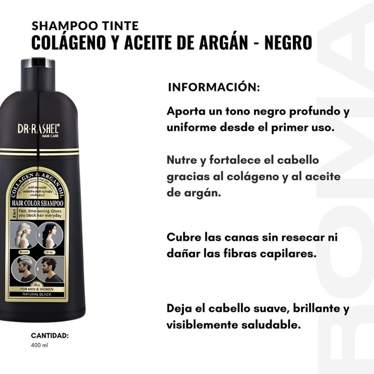 GENERICO - SHAMPOO TINTE COLÁGENO Y ACEITE DE ARGÁN NEGRO 400ML DR RASHEL