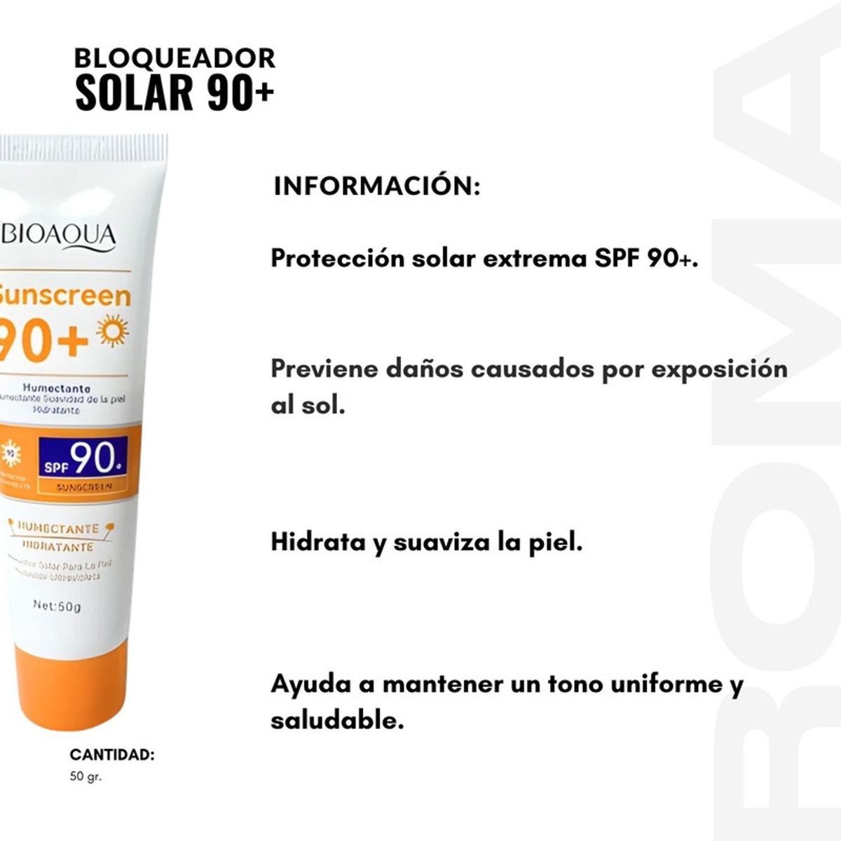 BLOQUEADOR SOLAR 90+ 50G BIOAQUA, marca BIOAQUA - Foto 2
