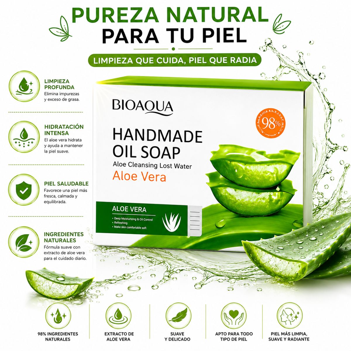 BIOAQUA - PACK 2 JABÓN EN BARRA DE ALOE VERA BIOAQUA 100G