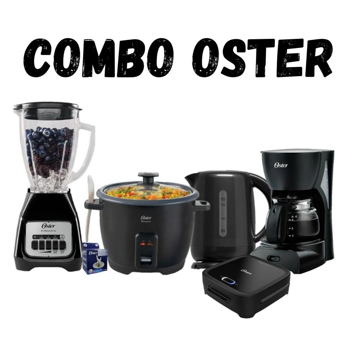 OSTER - Combo Oster Licuadora BLSTKAG-BPB +Olla Arrocera CKSTRCB10DFBLK +Hervidor + Sandwichera  + Cafetera + Cuchilla