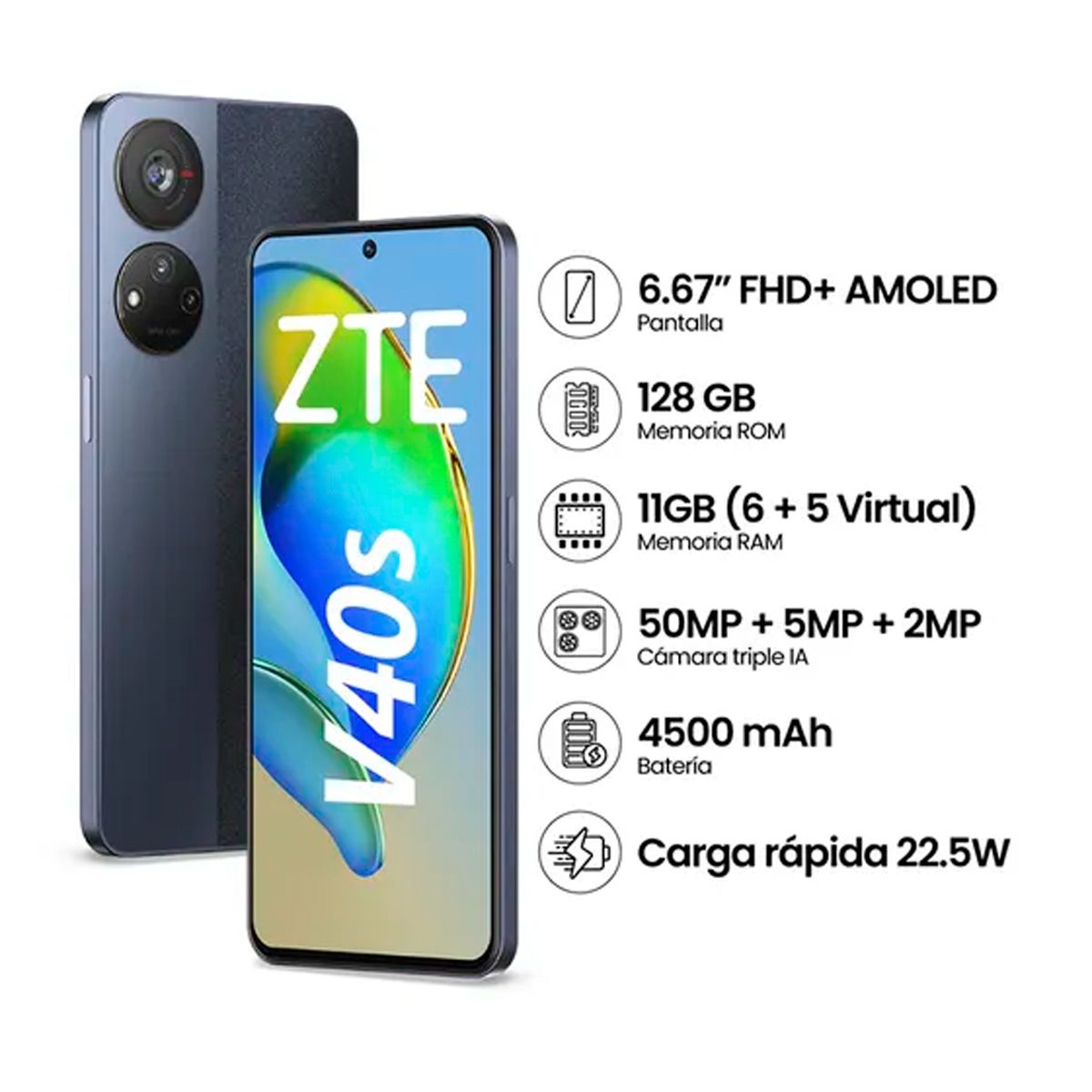 ZTE - ZTE V40s 128GB 6GB RAM Negro