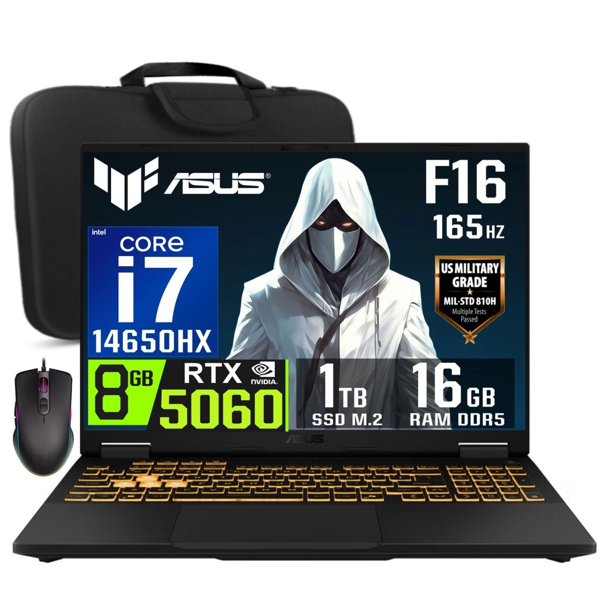 ASUS - Asus TUF Gaming F16 2025 Core i7-14650HX 8GB RTX5060 16GB RAM 1TB SSD 16″ WUXGA 165Hz