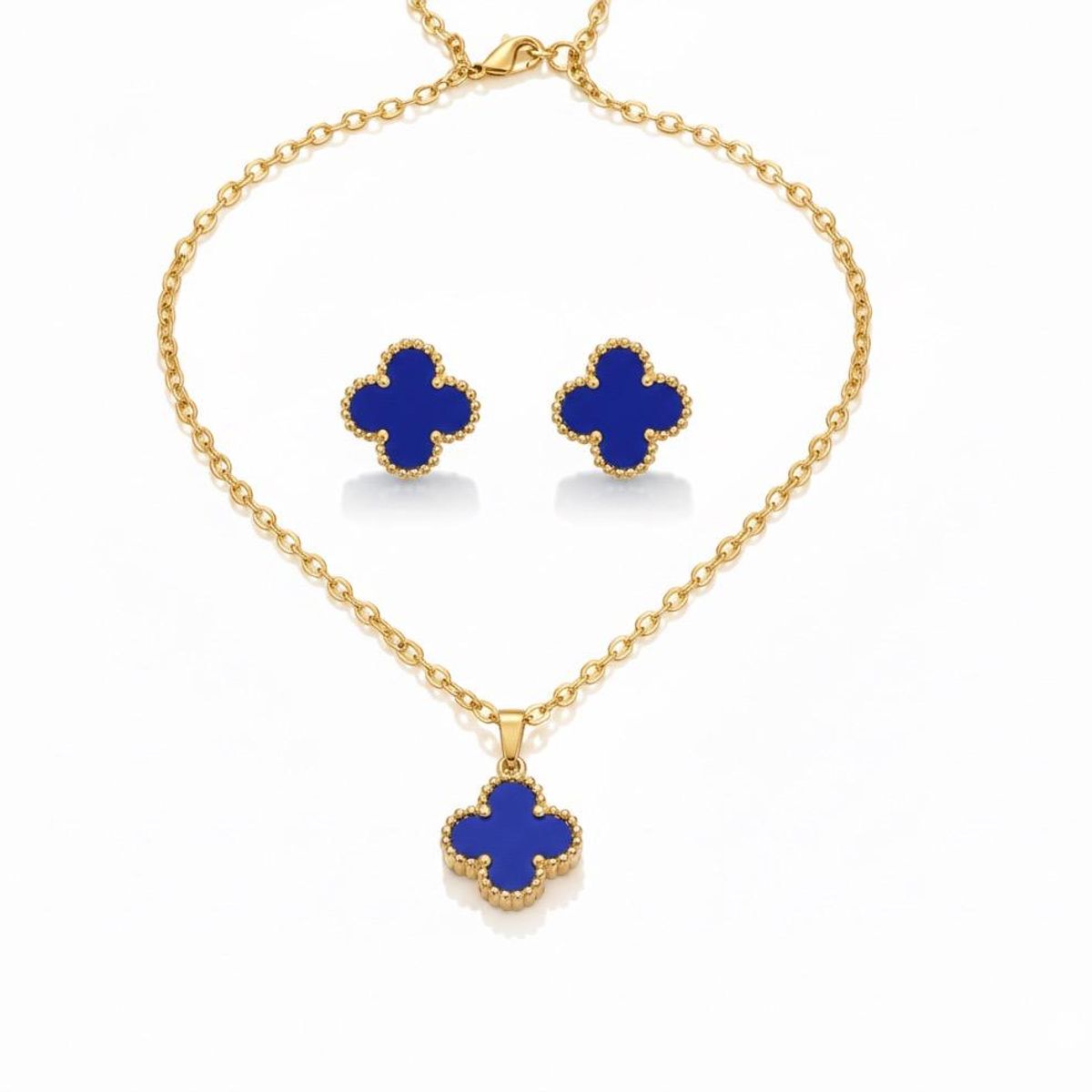 GENERICO - Collar y aretes  Trébol cuatro hojas moda mujer