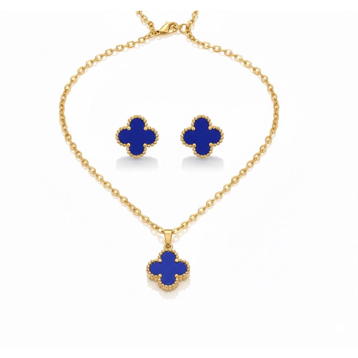 GENERICO - Collar y aretes  Trébol cuatro hojas moda mujer