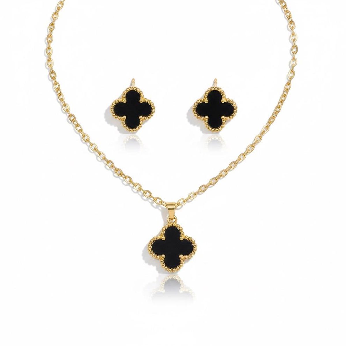 GENERICO - Collar y aretes  Trébol cuatro hojas moda mujer