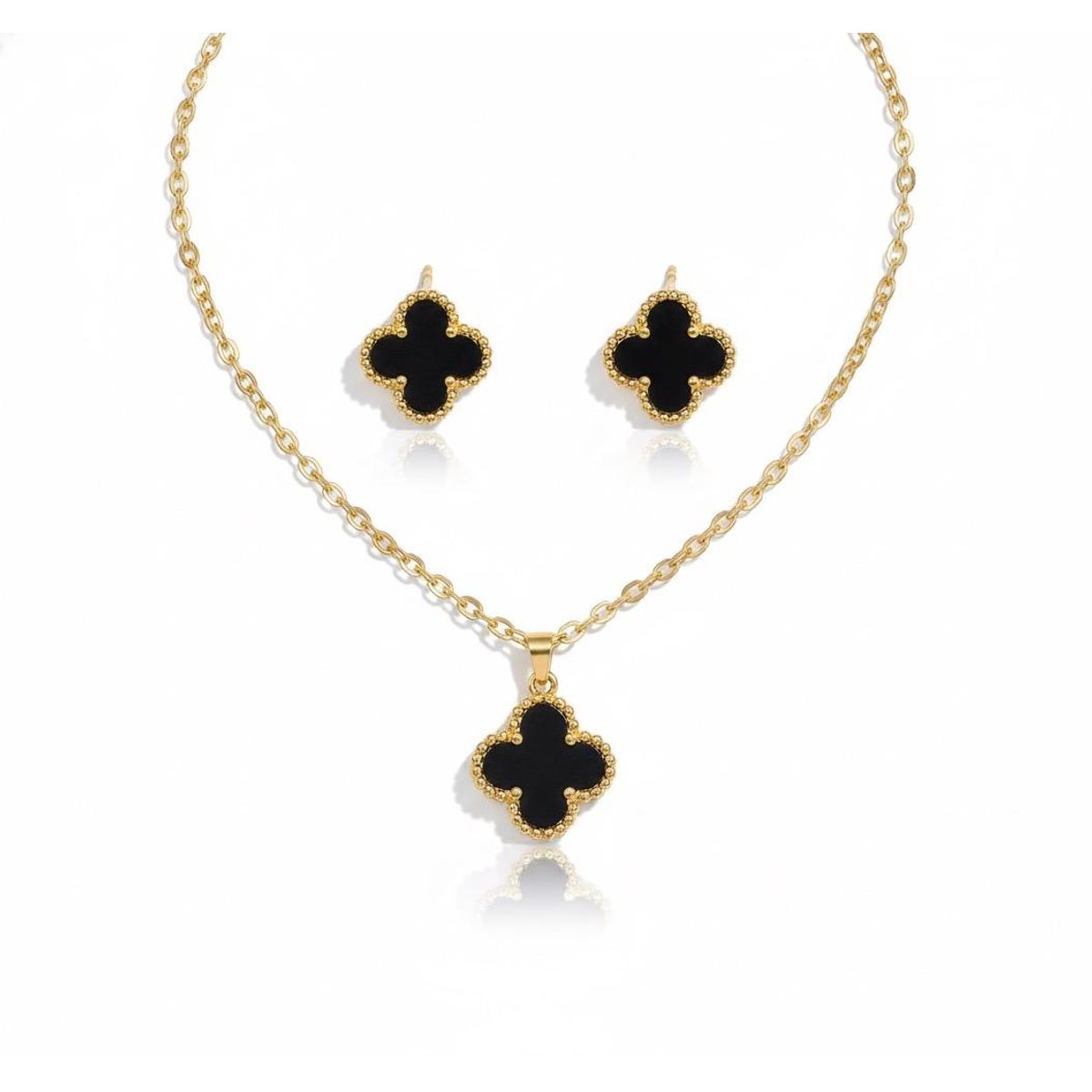GENERICO - Collar y aretes  Trébol cuatro hojas moda mujer