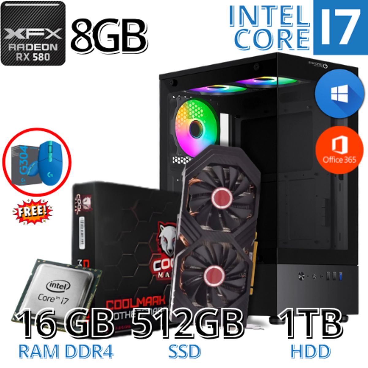 INTEL - PC Gamer Core i7 Grafica 8GB  16GB RAM  SSD 512gb y HDD 1TB