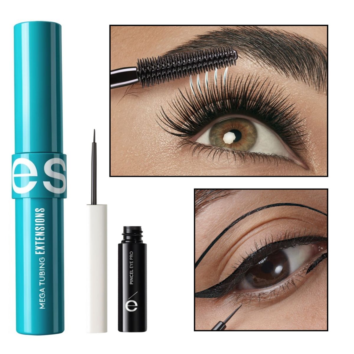 ESIKA - Rímel Máscara de pestañas MEGA TUBING Extensions + delineador líquido punta plumón negro ésika