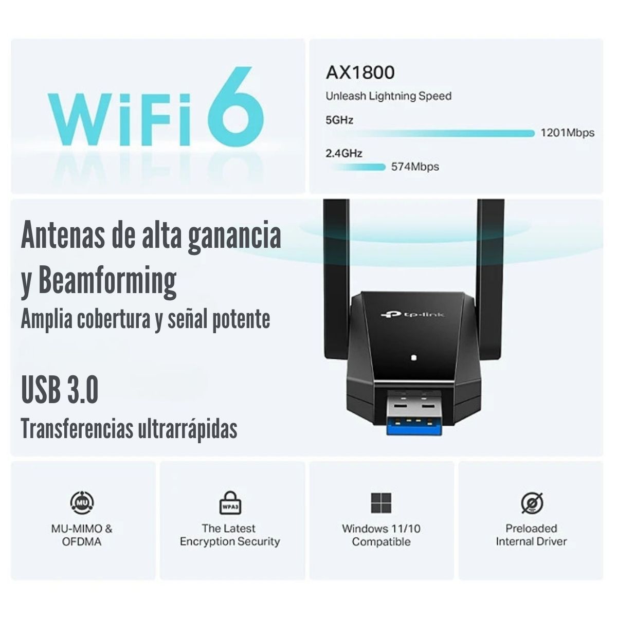 TP LINK - TP-Link - Adaptador USB Archer TX30U Plus Wi-Fi 6 AX1800