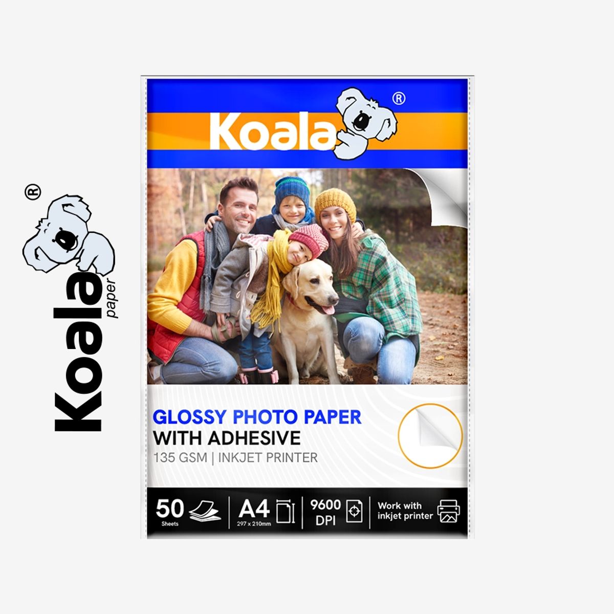 KOALA - Papel Fotográfico Brillante Adhesivo A4 135gr x 50 hojas