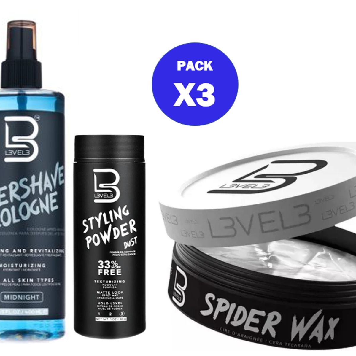 GENERICO - PACK 3 CERA PARA EL CABELLO ,AFTER SHAVE Y POLVO TEXTURIZADOR L3VEL 3