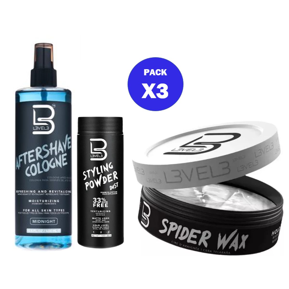 GENERICO - PACK 3 CERA PARA EL CABELLO ,AFTER SHAVE Y POLVO TEXTURIZADOR L3VEL 3