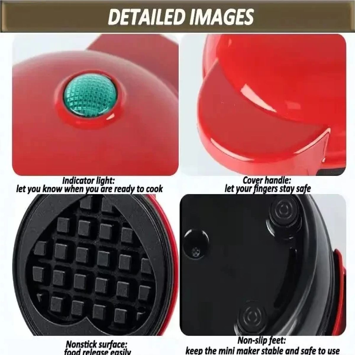 GENERICO - WAFLERA MINI TOSTADORA ELECTRICA MULTIFUNCIONAL ANTIADHERENTE ROJO